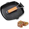 JSJMOFA Bistecchiera Antiaderente, Carbonio Piastra Cucina, Manico Pieghevole Salvaspazio, Padella per Cucinare Bistecche e Pesce, 28 cm, Nero