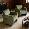 MEUBLE COSY Set di 2 Poltrona Imbottita, Sedia da Salotto con Braccioli, Divano a 1 Posti in Velluto a Coste, Poltroncina Relax Gambe in Legno, Verde