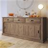 Dmora Credenza Halmahera 220x50x95h cm Marrone Noce 2 Ripiani 3 Cassetti, Madia 2 Ante