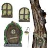 Sionhiuo Porta e finestra a forma di fata di gnomo | Porta e finestra per alberi con luce, accessorio decorativo in miniatura per giardino fatato per esterni con lanterna bonus