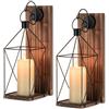 Staymoment Portacandele da parete in legno, set da 2 lanterne da 40 cm, decorazione da parete, marrone, per soggiorno, corridoio, camino, da parete