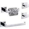 Eovem Set di 4 accessori da bagno quadrati, portasciugamani da parete, porta carta igienica, ganci per asciugamani, set di accessori da bagno in acciaio inox cromato lucido