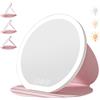 Colexy Specchio Trucco con Luci LED, Grande 22cm Specchio da Viaggio Pieghevole, Specchio Cosmetico Pelle PU, LED Specchio da Tavolo, Specchio da Scrivania Touch Make Up, 3 Temperature di Colore (Rosa)