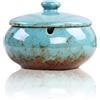 JRose Collections Posacenere in ceramica con coperchi, antivento, per uso interno o esterno, posacenere per fumatori, posacenere da scrivania per casa e ufficio, decorazione JR23076 (blu)