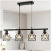 SXHZLY Lampadario a Sospensione Vintage Industriale, 4 Luci Lampada da Soffitto in Metallo E27, Lampada a Sospensione Retrò per Cucina a Isola e Tavolo da Pranzo, Nero, 75 x 13 x 140 cm