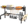 KOMFOTTEU Scolapiatti da Appoggio Sopra Lavandino 98,5 x 53,2 x 33 cm, Scolapiatti da Lavello da Cucina con Lunghezza Regolabile, Scola Piatti con Cestini, Porta Tagliere e Ganci, 2 Livelli, Nero
