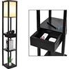 YU YUSING Lampada da Terra con Ripiani 160cm, 1 Cassetto, 2 Porte di Ricarica USB, Lampada da Pavimento LED in Legno 3 Scaffale, Lampadina E27 per Soggiorno, Camera da Letto, Studio, Ufficio, Nero
