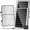 Aigostar - Faro led esterno con grande pannello solare，Cavo 5M，10000mAH，Batteria di grande capacità，1500LM，Dimmerabile 3000/4000/6500K，IP65，Faretto led per interno，giardino，portici，piscina，2 Pezzi
