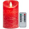 Lonkenn Candele LED Rosso, Flickering Flameless Candele, Candele a LED Batteria, 10 Tasti Del Telecomando con Funzione di Timer 24 Ore, Vera Cera, per Natale Feste Decorazione Matrimonio-15cm Rosso