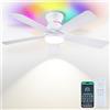 Surtime 117CM Ventilatori a Soffitto Con Luci RGB - Fan a Soffitto a Montaggio a Flush Con LED 3CCT Dimmabile, Ventilatori a Soffitto Moderni Per Festa all'interno(Bianco)