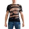 Mingnos Maglietta da uomo a maniche corte, in rete, trasparente, top a rete, per clubwear, festival, abbigliamento intimo, colore nero