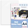 AOOTE Carta Adesiva Stampabile, 12 Fogli A4 di Carta Adesiva Trasparente Stampabile, 297 x 210mm, 50 Micrometro Impermeabile Pellicola Adesiva Trasparente, Etichette Adesive per Stampanti Laser