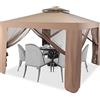 GIANTEX 3 x 3M Gazebo da Giardino, con Tetto e Tende di Struttura in Acciaio, 4 Tende Laterali, Ventilazione e Zanzariere, Traspirante e Comodo per Parco/Giardino/Balcone, 2 Colori (marrone)