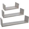 H HANSEL HOME Set di 3 Mensole da Muro per Decorativi, Mensole da Parete Fissaggio Invisibile Rovere Grigio 42x10x10cm,32x10x8,5cm, 22x10x7cm