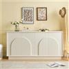 MSMOK Credenza bianca a 4 ante moderna con ante bombate, armadietto per soggiorno e sala da pranzo, struttura in MDF con superficie opaca, soluzione di archiviazione elegante e funzionale