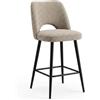 Cribel Virginia Set 2 Sgabello H65 in Tessuto Aragon Tortora con Gambe in Metallo Nero, Seduta Imbottita Ergonomica per Cucina, Isola, Penisola e Piano Snack