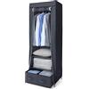 Hododou Armadio portatile singolo, in tela, organizer per vestiti, con 2 cassetti e asta appendiabiti, pieghevole, per vestiti, borse, giocattoli, scarpe, soggiorno, camera da letto, 160 x 59 x 43 cm,