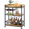 Huhote Carrello di servizio con ripiano per vino, bar, bevande, ruote, sala da pranzo, cucina, soggiorno, festa, grano di legno marrone