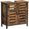 VASAGLE Mobile Sottolavabo, Mobiletto da Bagno, Armadietto Portaoggetti, 60 x 30 x 60 cm, Struttura in Acciaio, Ante a Persiana, Ripiano Regolabile, Industriale, Marrone Vintage e Nero BBC902B01