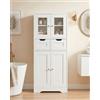 Amveya Mobile Bagno, Colonna Bagno 60x30x128cm con Ripiano in Vetro, Armadietto Bagno Salvaspazio per Bagno Lavanderia Corridoio, Bianco