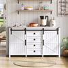 Soweiz Credenza per bar da caffè vintage con vano portaoggetti, ampio armadio laterale con ante scorrevoli e 4 cassetti, adatto per cucina, sala da pranzo e soggiorno, bianco, 137 x 40 x 81,5 cm
