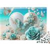 ENOYFHINO Puzzle romantico a forma di cuore da 1000 pezzi con fiori turchesi a forma di cuore per adulti, gioco educativo, decorazione per la casa, sfida di alta difficoltà, regalo di compleanno 38x26cm