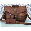 Fatto a mano Borsa Tracolla Messenger Uomo in Pelle Marrone 18" Profondità 6"