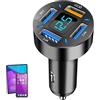 Generic Caricatore di auto USB C-Adattatore a carica rapida 66W Adattatore a 4 porte USB PD QC 3.0 Caricatore auto, display digitale a LED con monitoraggio della tensione della batteria in reale,