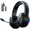 Jectse Cuffie da Gioco Wireless con Microfono, Cuffie da Gioco Bluetooth 5.2 con Microfono Staccabile con Cancellazione del Rumore, Cuffie con Archetto con Luce RGB e Suono Stereo