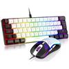 RedThunder 60% Set di tastiera e mouse 2 in 1 Gamer, AZERTY FRANCESE, Mini tastiera ultra-compatta retroilluminata RGB 62 tasti, mouse leggero 6 pulsanti 7200 DPI per PC Mac PS5 Xbox (bianco-nero)