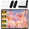 Bqkroa Schermo di proiezione da 100 pollici: tela morbida bianca 4K Home Theatre, tela portatile pieghevole, schermo 169, per casa, ufficio e lezioni, con corda e 8 ganci, 2,21 × 1,25 m