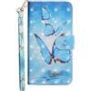 Sunrive Cover compatibile con Honor X5C Plus, Custodia con supporto di stand e in Pelle artificiale per carte di credito Portafoglio Flip Chiusura Magnetica Protettiva bumper(Farfalla blu)