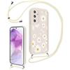 Vxinvnoi Cover Cordino per Samsung Galaxy A55 5G 6,5, Aesthetic Fiori Disegni Ragazze Custodia con Corda Collana Tracolla Laccio, Sottile Silicone TPU Bumper Antiurto Case per Samsung A55, Beige