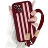 Paovkoi Cover per iPhone 15 con Cordino, Aesthetic estate Stripes Striped Righe Disegni Custodia con Tracolla Laccio Collana, Bordeaux Silicone Bumper Protettiva Custodie per iPhone 15 6,1'' - 01