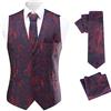 Allthemen Gilet da Uomo Classico Paisley Floreale Jacquard Cravatta e Fazzoletto da Taschino Set Casual Matrimonio Blu Rosso S