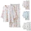 Generic Pigiama da donna in bambù, pigiama in cotone per le donne a maniche lunghe da salotto set pigiama a due pezzi moda stampa floreale set pigiama a due pezzi leggero traspirante pigiama set per tutto