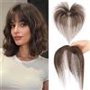 Benehair Toupet Capelli Donna Veri con Clip 5x12cm French Frangia Clip Capelli Veri Fatto a Mano Extension Clip Capello Naturali con Frangia, 9g Marrone Scuro #02