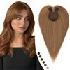 Elailite Hair Topper Donna Capelli Veri Clip in Silk Lace Marrone Chiaro Protesi Toupee Toupet con Frangia Laterale (Handmade Base 8x11.5cm) 35cm 40g #6