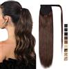 SEGO Coda Extension Capelli Veri Clip Coda di Cavallo Ponytail Aderire Fascia Unica 100% Remy Human Hair Lisci Naturali 40cm-80g # Marrone Cioccolato