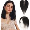 Elailite Hair Topper Donna Capelli Veri Clip 17g 25cm Protesi Toupee Posticci Toupet Silk Lace 8x14cm #1B Nero Naturale