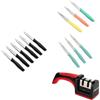 Arcos Nova Mega Set di 12 Coltelli Spelucchini (Nero, Menta e Multicolore) e Affilacoltelli Manuale Professionale Rosso/Nero - Lame da 100mm e 85mm in Acciaio NITRUM, Kit Cucina 13 Pezzi