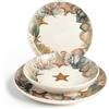 H&H Saintbarth Servizio Tavola 18 Pezzi in Stoneware - Piatti Decorati con Stelle Marine e Conchiglie - Lavabile in Lavastoviglie e Microonde - Perfetto per Tavole Estive e Case al Mare