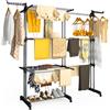 VOUNOT® Stendino Verticale Allungabile a 4 Livelli 190x64x170 cm, Stendibiancheria Grande Capacità Pieghevole con Ruote e Ali Laterali Multifunzionali, per Interno ed Esterno, Nero Grigio