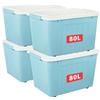 Cetomo 80L*4 Scatole di Stoccaggio con Coperchi, Contenitori in Plastica con Ruote, Clip On, Impilabili, Incastonabili, Organizzatore a Righe per Casa Ufficio, Blu, 80L-4 Pezzi