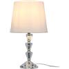 Relaxdays Lampada da Tavolo in Vetro e Tessuto, E27, 40,5x23x23cm, Design Cristallo Bianca