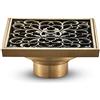 KUNGYO Vintage Piletta Doccia a Pavimento con Coperchio Fiore Intagliato - Quadrato Scarico a Pavimento in Ottone per Bagno Doccia WC Giardino 10 * 10 cm