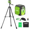 Huepar GK011DG Livella Laser Autolivellante con Treppiede 1,52 m, Laser Verde a Croce Orizzontale 110° e Verticale 110°, IP54, Borsa, Occhiali e 2 Pile AA, 30m Livella Laser per Casa, Appendere Quadri