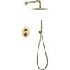 GALYON IMEX Sistema doccia Termostatico Serie Monza - Spruzzatore in acciaio inox extra piatto da 25 cm, rubinetteria in ottone con cartuccia termostatica e sistema di autopulizia TURN CLEAN (oro