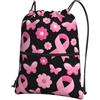 Generic Sportiva Sacche Breast Cancer Ribbon Butterfly Pattern Borsa con Coulisse Portatile Zaino Casual Multifunzione per Compleanno Regalino Scuola