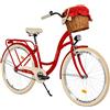 Generic Bici da donna con cestino in vimini vintage, 28 pollici, rosso, 1 marcia